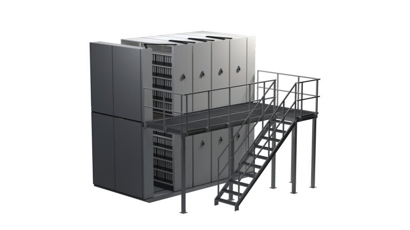 Two tier mobile shelving system
